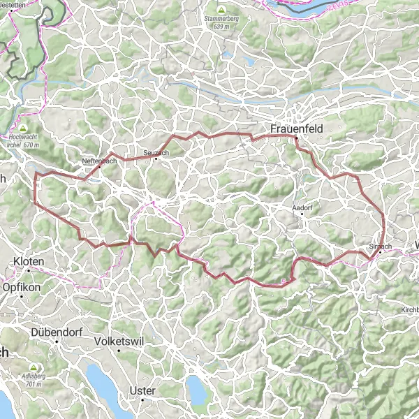 Map miniature of "Münchwilen - Gravel to Stettfurt" cycling inspiration in Ostschweiz, Switzerland. Generated by Tarmacs.app cycling route planner