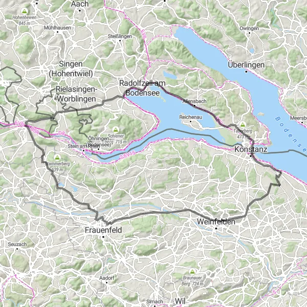 Miniatura della mappa di ispirazione al ciclismo "Panorami mozzafiato da Mettendorf a Bottighofen" nella regione di Ostschweiz, Switzerland. Generata da Tarmacs.app, pianificatore di rotte ciclistiche