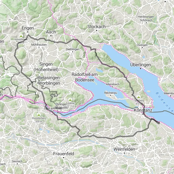 Miniatura della mappa di ispirazione al ciclismo "Avventuroso percorso su strada attraverso Siegershausen e BSB Konstanz" nella regione di Ostschweiz, Switzerland. Generata da Tarmacs.app, pianificatore di rotte ciclistiche