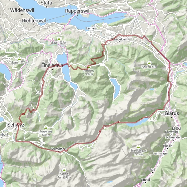 Kartminiatyr av "Näfels til Siebnen lang grusveien" sykkelinspirasjon i Ostschweiz, Switzerland. Generert av Tarmacs.app sykkelrutoplanlegger