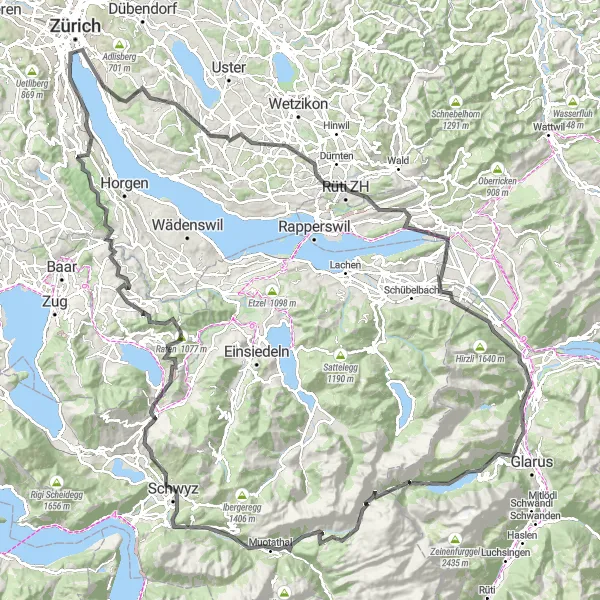 Map miniature of "The Alpine Challenge" cycling inspiration in Ostschweiz, Switzerland. Generated by Tarmacs.app cycling route planner