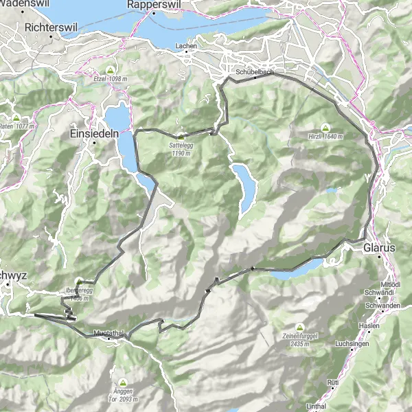 Miniatua del mapa de inspiración ciclista "Ruta de Ciclismo de Carretera por Vorauen y Sattelegg" en Ostschweiz, Switzerland. Generado por Tarmacs.app planificador de rutas ciclistas