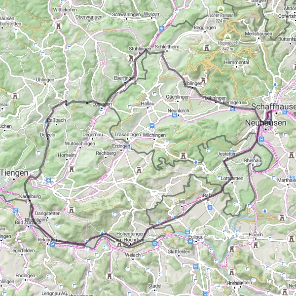 Miniature de la carte de l'inspiration cycliste "Aventure Transfrontalière" dans la Ostschweiz, Switzerland. Générée par le planificateur d'itinéraire cycliste Tarmacs.app