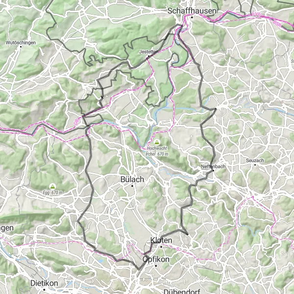 Map miniature of "Neuhausen to Neftenbach Loop" cycling inspiration in Ostschweiz, Switzerland. Generated by Tarmacs.app cycling route planner