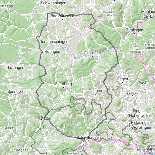 Miniaturní mapa "Cyklistická trasa kolem Neuhausenu" inspirace pro cyklisty v oblasti Ostschweiz, Switzerland. Vytvořeno pomocí plánovače tras Tarmacs.app