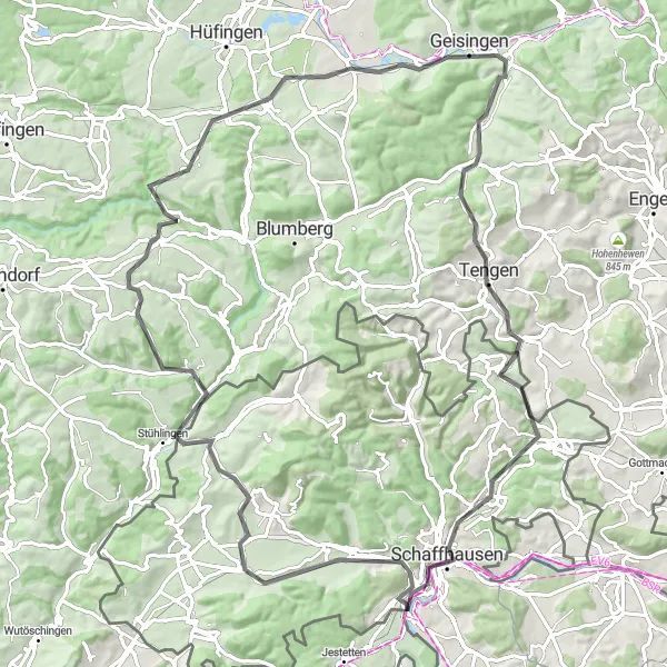 Miniatua del mapa de inspiración ciclista "Ruta desafiante de 96 km desde Neuhausen hacia Sumpfohren" en Ostschweiz, Switzerland. Generado por Tarmacs.app planificador de rutas ciclistas