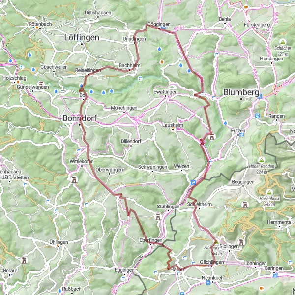 Map miniature of "Hallau and surrounding areas" cycling inspiration in Ostschweiz, Switzerland. Generated by Tarmacs.app cycling route planner