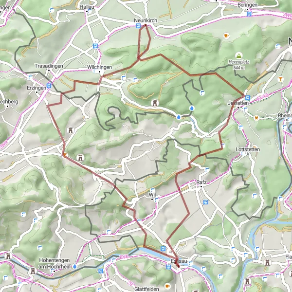 Miniatura della mappa di ispirazione al ciclismo "Gravel Neunkirch Cycling Route" nella regione di Ostschweiz, Switzerland. Generata da Tarmacs.app, pianificatore di rotte ciclistiche