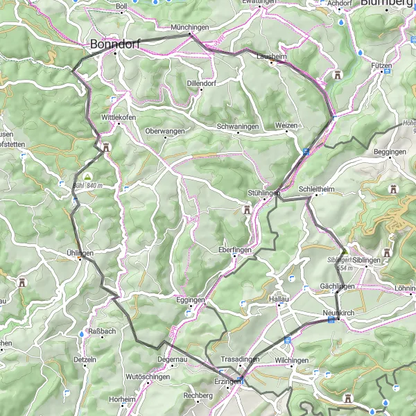 Kartminiatyr av "Neunkirch til Stühlingen Road Cycling Route" sykkelinspirasjon i Ostschweiz, Switzerland. Generert av Tarmacs.app sykkelrutoplanlegger