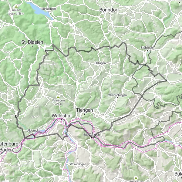 Map miniature of "Neunkirch Loop via Trasadingen" cycling inspiration in Ostschweiz, Switzerland. Generated by Tarmacs.app cycling route planner