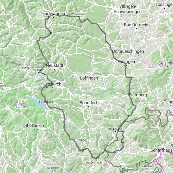 Zemljevid v pomanjšavi "Razgibana kolesarska avantura" kolesarske inspiracije v Ostschweiz, Switzerland. Generirano z načrtovalcem kolesarskih poti Tarmacs.app