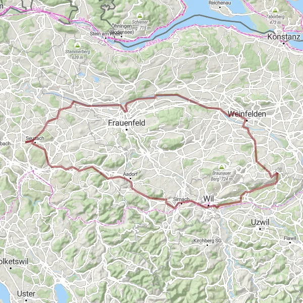 Karttaminiaatyyri "Gravel-seikkailu Sirnachiin" pyöräilyinspiraatiosta alueella Ostschweiz, Switzerland. Luotu Tarmacs.app pyöräilyreittisuunnittelijalla