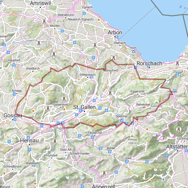 Karten-Miniaturansicht der Radinspiration "Panoramablick auf Ostschweiz" in Ostschweiz, Switzerland. Erstellt vom Tarmacs.app-Routenplaner für Radtouren