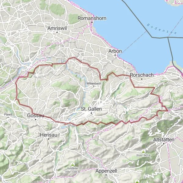 Miniaturekort af cykelinspirationen "Til Aussichtspunkt Kastenberg i Fünfländerblick" i Ostschweiz, Switzerland. Genereret af Tarmacs.app cykelruteplanlægger