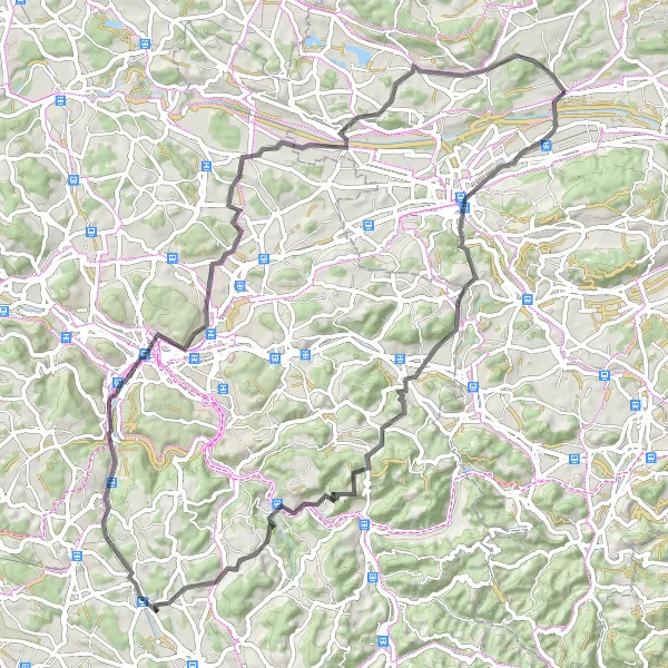 Miniature de la carte de l'inspiration cycliste "Tour des châteaux du Zürichois" dans la Ostschweiz, Switzerland. Générée par le planificateur d'itinéraire cycliste Tarmacs.app