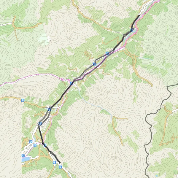 Miniatua del mapa de inspiración ciclista "Ruta en carretera a La Punt Chamues-ch" en Ostschweiz, Switzerland. Generado por Tarmacs.app planificador de rutas ciclistas