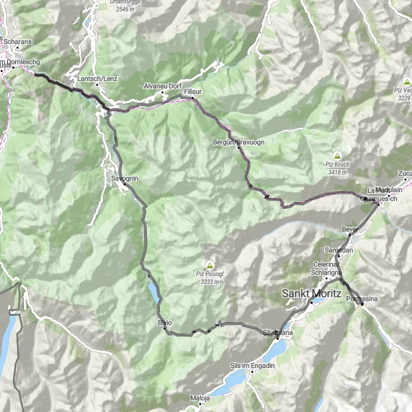 Miniatura della mappa di ispirazione al ciclismo "Cicloturismo tra montagne e villaggi" nella regione di Ostschweiz, Switzerland. Generata da Tarmacs.app, pianificatore di rotte ciclistiche