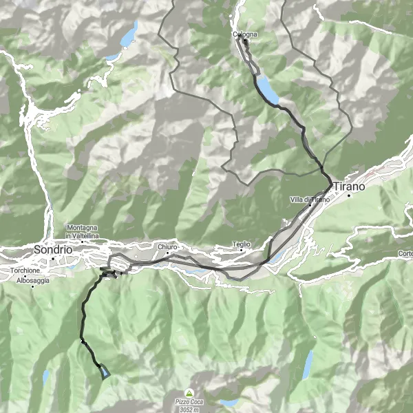 Kartminiatyr av "Vägcykel till Tirano och Piateda" cykelinspiration i Ostschweiz, Switzerland. Genererad av Tarmacs.app cykelruttplanerare