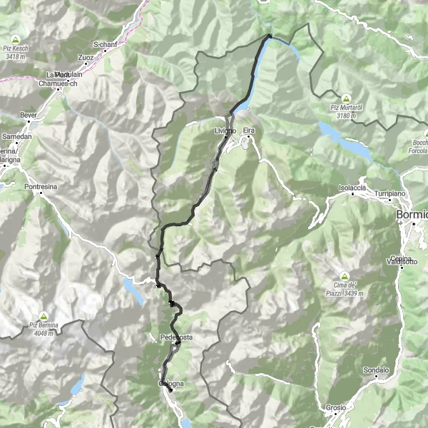 Kartminiatyr av "Poschiavo til Livigno via Passo del Fieno og Passo Forcola di Livigno" sykkelinspirasjon i Ostschweiz, Switzerland. Generert av Tarmacs.app sykkelrutoplanlegger