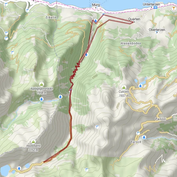 Miniatua del mapa de inspiración ciclista "Ruta de Grava a través de Gsponbachfall y Murg" en Ostschweiz, Switzerland. Generado por Tarmacs.app planificador de rutas ciclistas