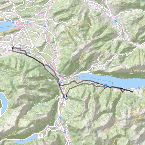 Mapa miniatúra "Z Obstalden do Mühlehorn cez Oberurnen a Walensee" cyklistická inšpirácia v Ostschweiz, Switzerland. Vygenerované cyklistickým plánovačom trás Tarmacs.app
