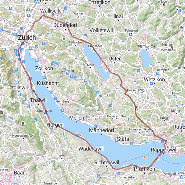 Karten-Miniaturansicht der Radinspiration "Gravel-Tour um Rapperswil" in Ostschweiz, Switzerland. Erstellt vom Tarmacs.app-Routenplaner für Radtouren