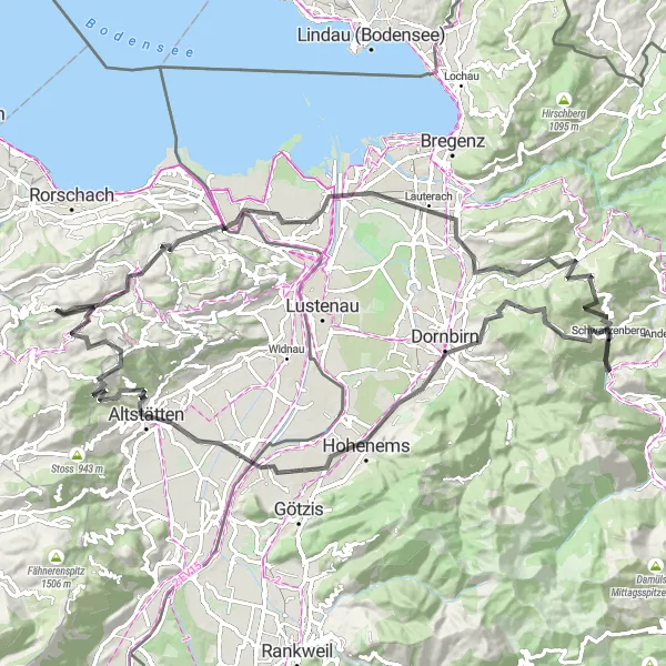 Mapa miniatúra "Alpine Adventure" cyklistická inšpirácia v Ostschweiz, Switzerland. Vygenerované cyklistickým plánovačom trás Tarmacs.app