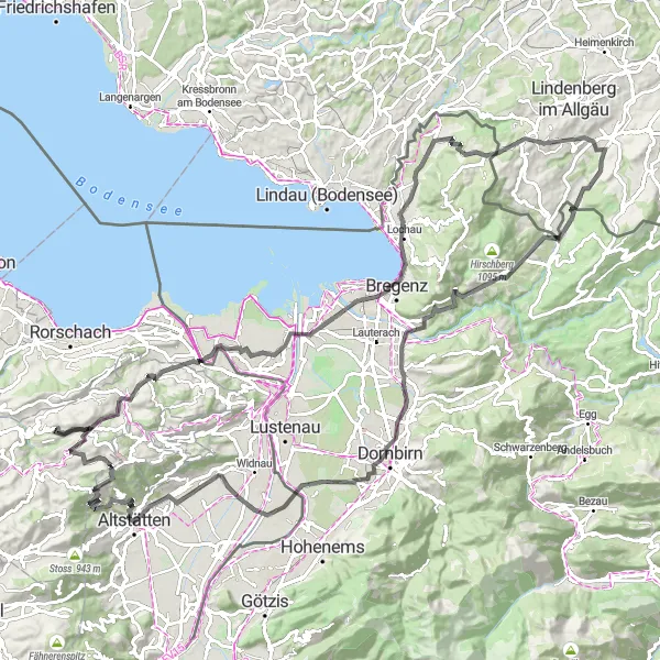 Mapa miniatúra "Z Kohút do Ammersee" cyklistická inšpirácia v Ostschweiz, Switzerland. Vygenerované cyklistickým plánovačom trás Tarmacs.app
