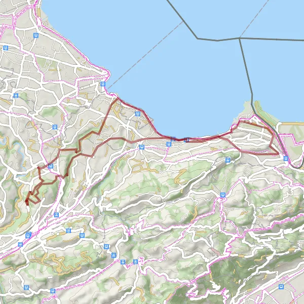 Miniatura della mappa di ispirazione al ciclismo "Percorso in bicicletta gravel da Rheineck a Staad passando per Schloss Horn" nella regione di Ostschweiz, Switzerland. Generata da Tarmacs.app, pianificatore di rotte ciclistiche