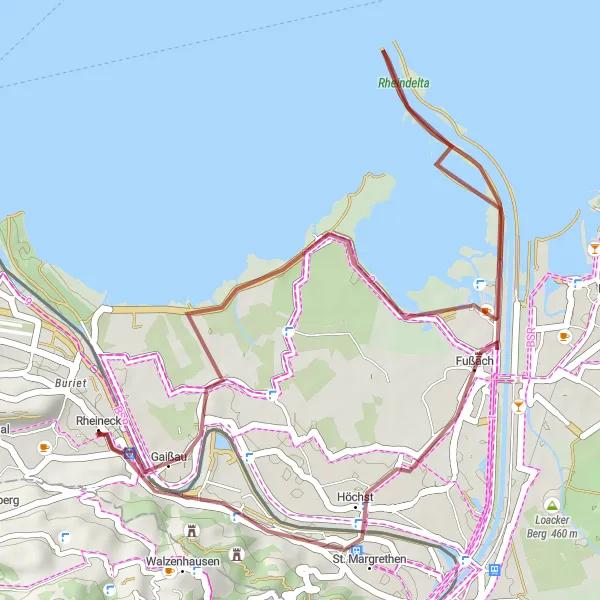 Map miniature of "Rheindamm Loop" cycling inspiration in Ostschweiz, Switzerland. Generated by Tarmacs.app cycling route planner