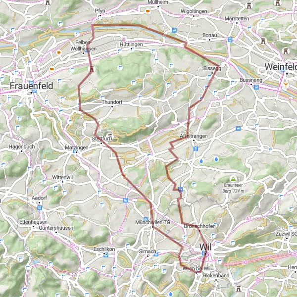 Kartminiatyr av "Bergholz-Felben-Wellhausen-Wil Gravel Ride" cykelinspiration i Ostschweiz, Switzerland. Genererad av Tarmacs.app cykelruttplanerare