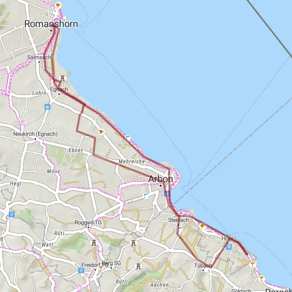 Map miniature of "Romanshorn - Salmsach Gravel Adventure" cycling inspiration in Ostschweiz, Switzerland. Generated by Tarmacs.app cycling route planner