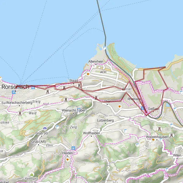 Miniature de la carte de l'inspiration cycliste "Balade tranquille à travers Rorschacherberg" dans la Ostschweiz, Switzerland. Générée par le planificateur d'itinéraire cycliste Tarmacs.app