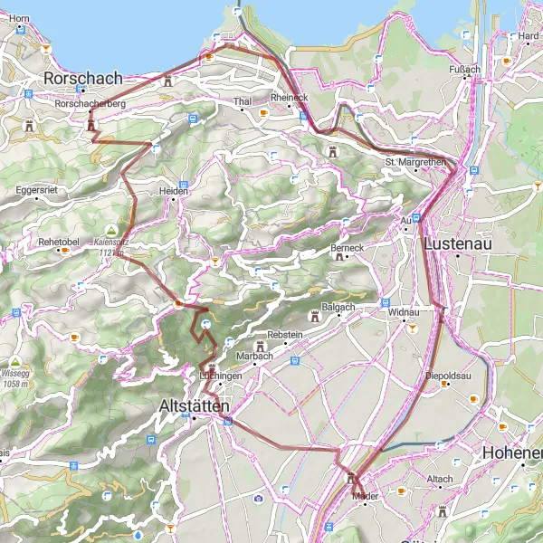 Miniatura della mappa di ispirazione al ciclismo "Il Sentiero delle viti sul lago di Costanza" nella regione di Ostschweiz, Switzerland. Generata da Tarmacs.app, pianificatore di rotte ciclistiche