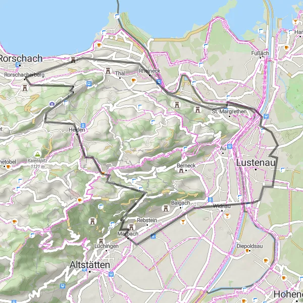 Miniatua del mapa de inspiración ciclista "Ruta panorámica por Rorschach y sus alrededores" en Ostschweiz, Switzerland. Generado por Tarmacs.app planificador de rutas ciclistas