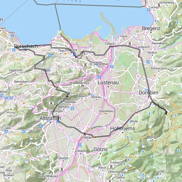 Karten-Miniaturansicht der Radinspiration "Rorschach und Dornbirn Rundfahrroute" in Ostschweiz, Switzerland. Erstellt vom Tarmacs.app-Routenplaner für Radtouren