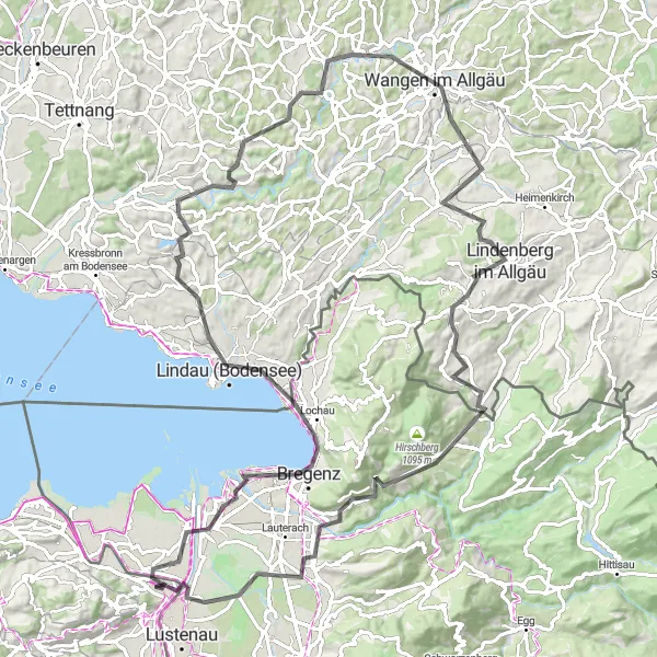 Miniature de la carte de l'inspiration cycliste "Escapade Nature au Vorarlberg" dans la Ostschweiz, Switzerland. Générée par le planificateur d'itinéraire cycliste Tarmacs.app