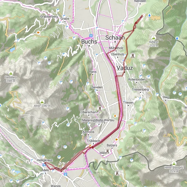 Miniature de la carte de l'inspiration cycliste "Parcours gravel de Sargans à Triesen" dans la Ostschweiz, Switzerland. Générée par le planificateur d'itinéraire cycliste Tarmacs.app