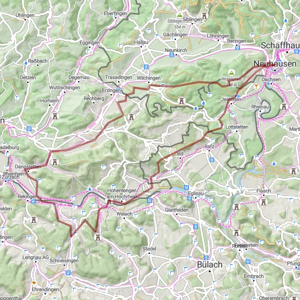 Miniaturekort af cykelinspirationen "Grusvej cykelrute til Rhine Falls" i Ostschweiz, Switzerland. Genereret af Tarmacs.app cykelruteplanlægger