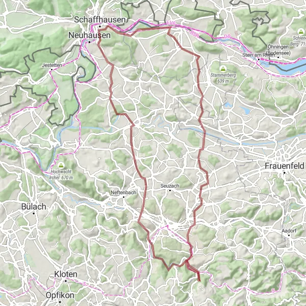 Miniaturekort af cykelinspirationen "Grusvej cykeltur fra Schaffhausen" i Ostschweiz, Switzerland. Genereret af Tarmacs.app cykelruteplanlægger