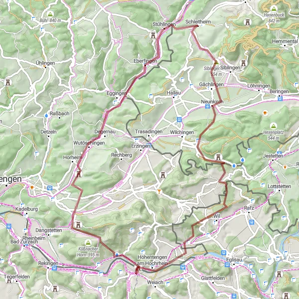 Mapa miniatúra "Gravel okruh cez Siblingerhöhe a Kaiserstuhl" cyklistická inšpirácia v Ostschweiz, Switzerland. Vygenerované cyklistickým plánovačom trás Tarmacs.app