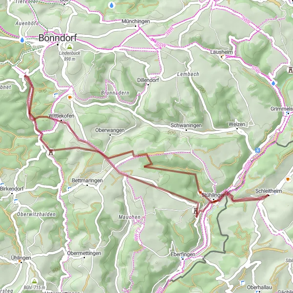 Miniatura mapy "Trasa gravelowa przez Stühlingen i Schloss Hohenlupfen" - trasy rowerowej w Ostschweiz, Switzerland. Wygenerowane przez planer tras rowerowych Tarmacs.app