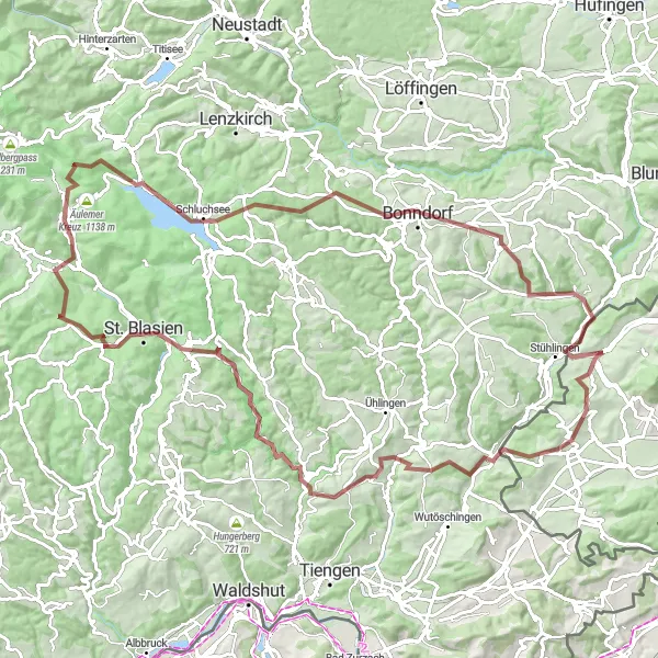 Map miniature of "Hallau Gravel Adventure" cycling inspiration in Ostschweiz, Switzerland. Generated by Tarmacs.app cycling route planner