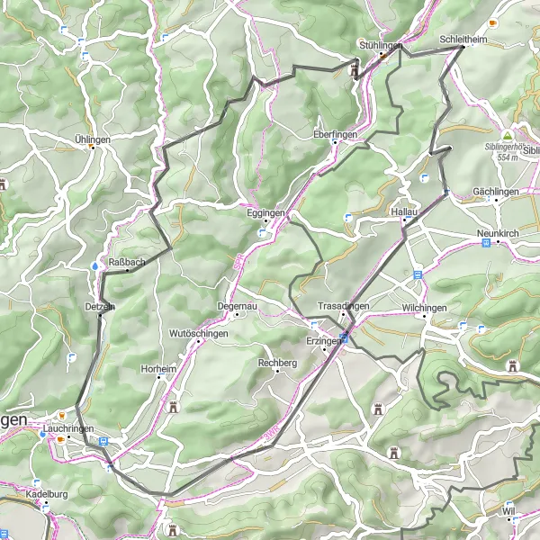 Miniatua del mapa de inspiración ciclista "Ruta en Carretera Schleitheim-Lauchringen-Stühlingen" en Ostschweiz, Switzerland. Generado por Tarmacs.app planificador de rutas ciclistas