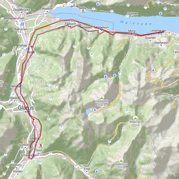 Miniatua del mapa de inspiración ciclista "Exploración en gravilla desde Schwanden a Mitlödi" en Ostschweiz, Switzerland. Generado por Tarmacs.app planificador de rutas ciclistas