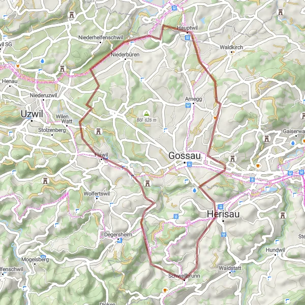 Karttaminiaatyyri "Maastoajelu Flawil - Herisau" pyöräilyinspiraatiosta alueella Ostschweiz, Switzerland. Luotu Tarmacs.app pyöräilyreittisuunnittelijalla