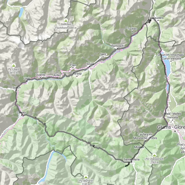 Kartminiatyr av "Chavalatsch Scuol till La Serra Cykeltur" cykelinspiration i Ostschweiz, Switzerland. Genererad av Tarmacs.app cykelruttplanerare