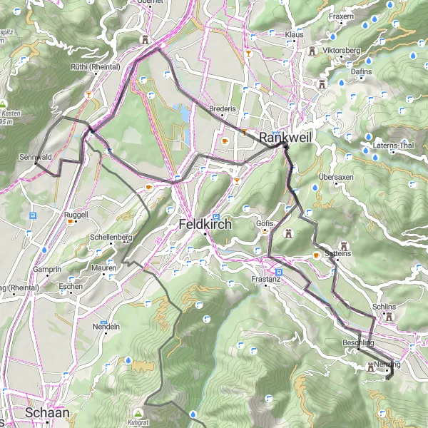 Mapa miniatúra "Cyklistická trasa okolo Rankweil a Schlins" cyklistická inšpirácia v Ostschweiz, Switzerland. Vygenerované cyklistickým plánovačom trás Tarmacs.app