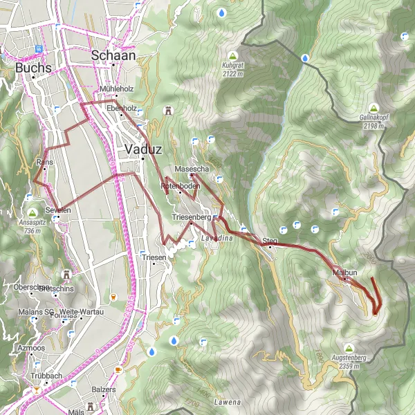 Miniatuurkaart van de fietsinspiratie "Grindtocht door Liechtenstein en omgeving" in Ostschweiz, Switzerland. Gemaakt door de Tarmacs.app fietsrouteplanner