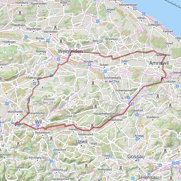 Map miniature of "Amriswil Delight" cycling inspiration in Ostschweiz, Switzerland. Generated by Tarmacs.app cycling route planner